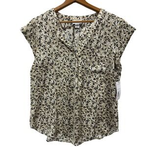 Liz Claiborne Womens Porcelain Sand Geo Cap Sleeve Blouse Top NWT Medium